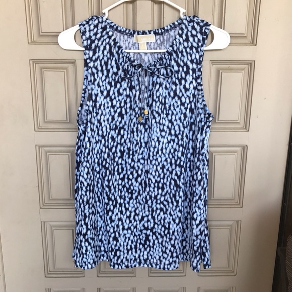 Michael Kors Tank Top SzS Embellished Drawstring Neck Blue/White Cotton/Modal - Picture 1 of 8